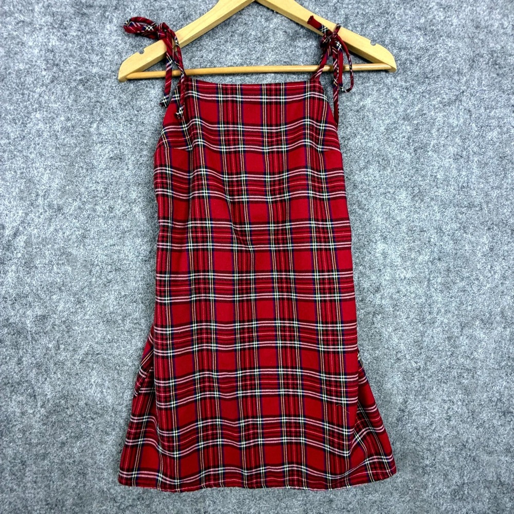 Purrr Melrose Mini Dress Womens Small Red Tartan Plaid Tie Strap Y2K Grunge Punk